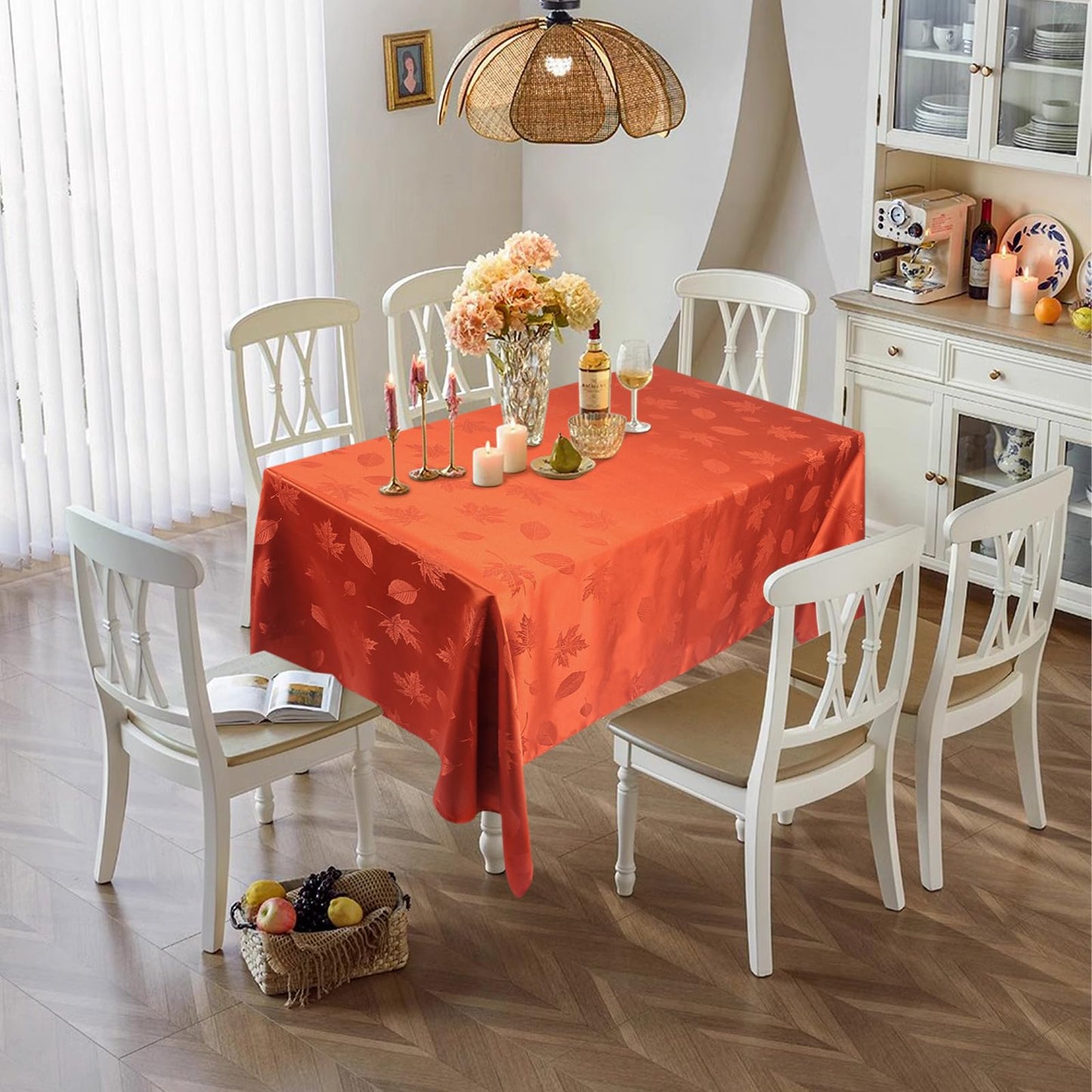 Babenest Fall Tablecloth Rectangle 60x104 Inch, Autumn Maple Leaves Jacquard Wrinkle Resistant Table Cloth, Polyester Fabric Table Cover for Thanksgiving Harvest Party Dining Wedding (Burnt Orange)