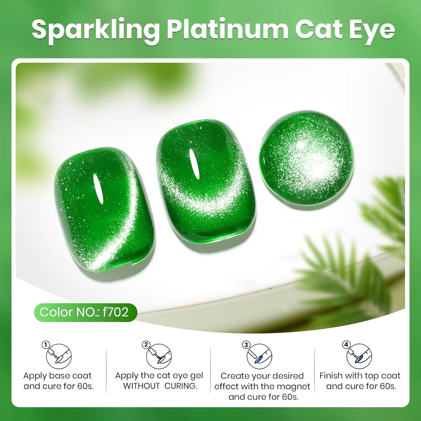 Beetles Green Cat Eye Gel Polish, 15ML Summer Emerald Green Gel Nail Polish with Magnet Soak Off UV Shimmer Velvet Gel Enchanted Glimmer Series French Nail Art Manicure Gifts for Women