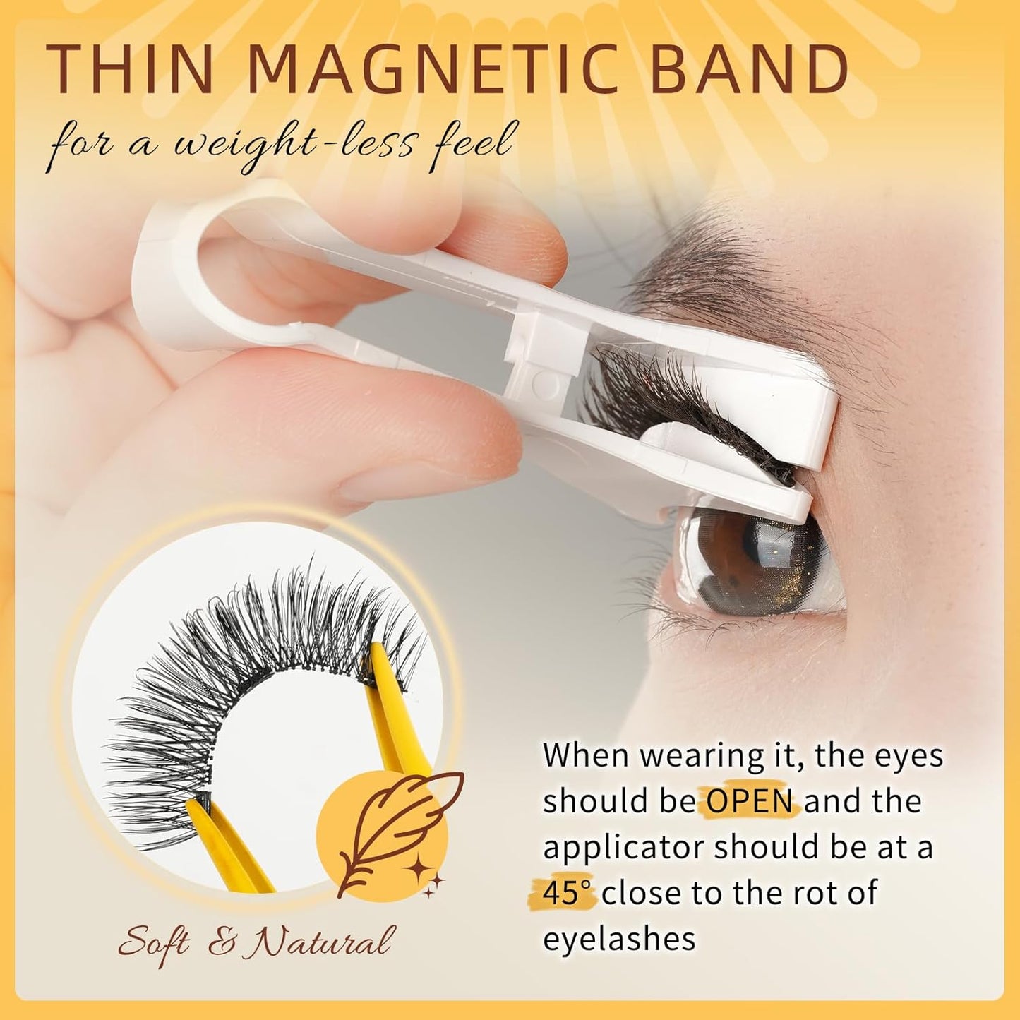 QUEWEL 2 Pairs Magnetic Eyelashes Natural Look, Reusable Magnetic Eyelashes with Applicator, No Glue Needed Lash Clusters Kit, Easy to Wear and Remove(2 Pairs-D+E03)