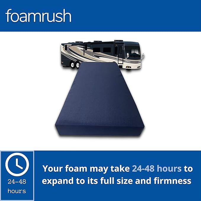 FoamRush 6-Inch Truck (32" x 29") High Density Foam RV Mattress Replacement with Canvas Navy Cover, Medium Firm, Made in USA, Camper Trailer, Removable Water-Resistant Outdoor/Indoor Cover w Zip