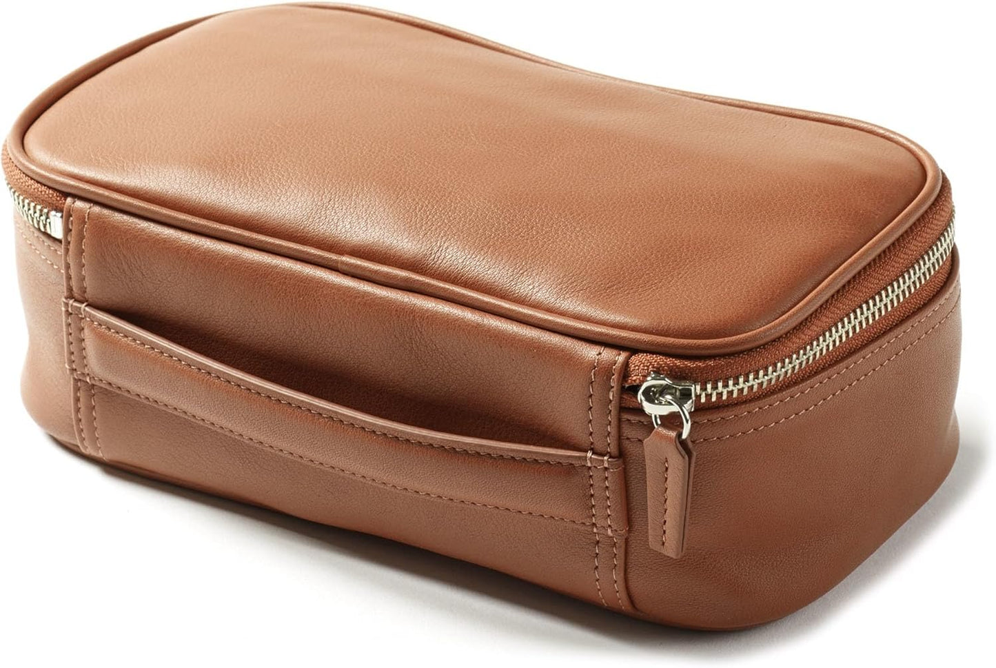 Leatherology Cognac Medium Travel Organizer - Zipped mesh storage pocket, elastic loops for organization, metal zipper with leather pull