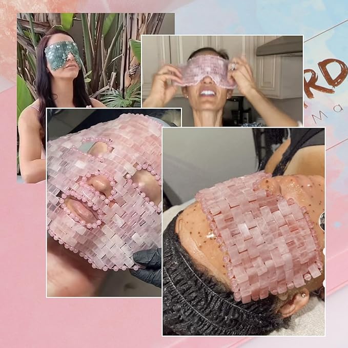 ideayard Rose Quartz Eye Mask, Cooling Eye Mask 100% All Natural Crystal Mask for Facial Puffy Eyes Reusable
