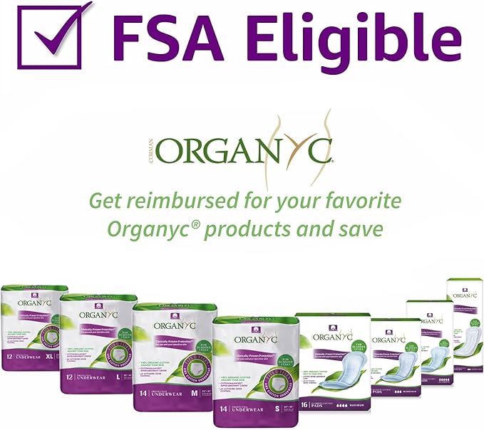 Organyc Certified Organic Cotton Pads for Incontinence, Certified Odor Control, Free from Perfumes, Dyes, Plastics, and Chemicals, Maximum, 64 Count