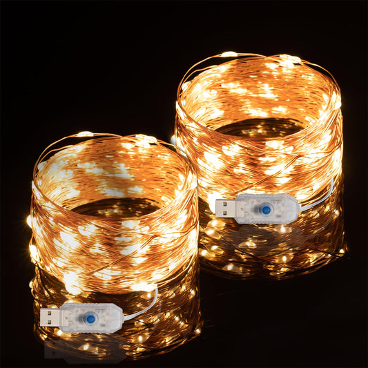 Beingreat 2 Pack USB Plug-in Fairy Lights, 33ft 100 Mini LED Copper String Lights with 8 Modes, USB Starry Lights for Bedroom Wedding Christmas Garden Party DIY Crafting, Warm White