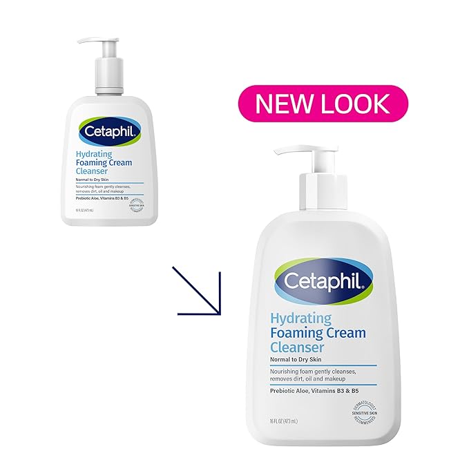 Cetaphil Cream to Foam Face Wash, Hydrating Foaming Cream Cleanser, 16 oz, For Normal to Dry, Sensitive Skin, with Soothing Prebiotic Aloe, Hypoallergenic, Fragrance Free