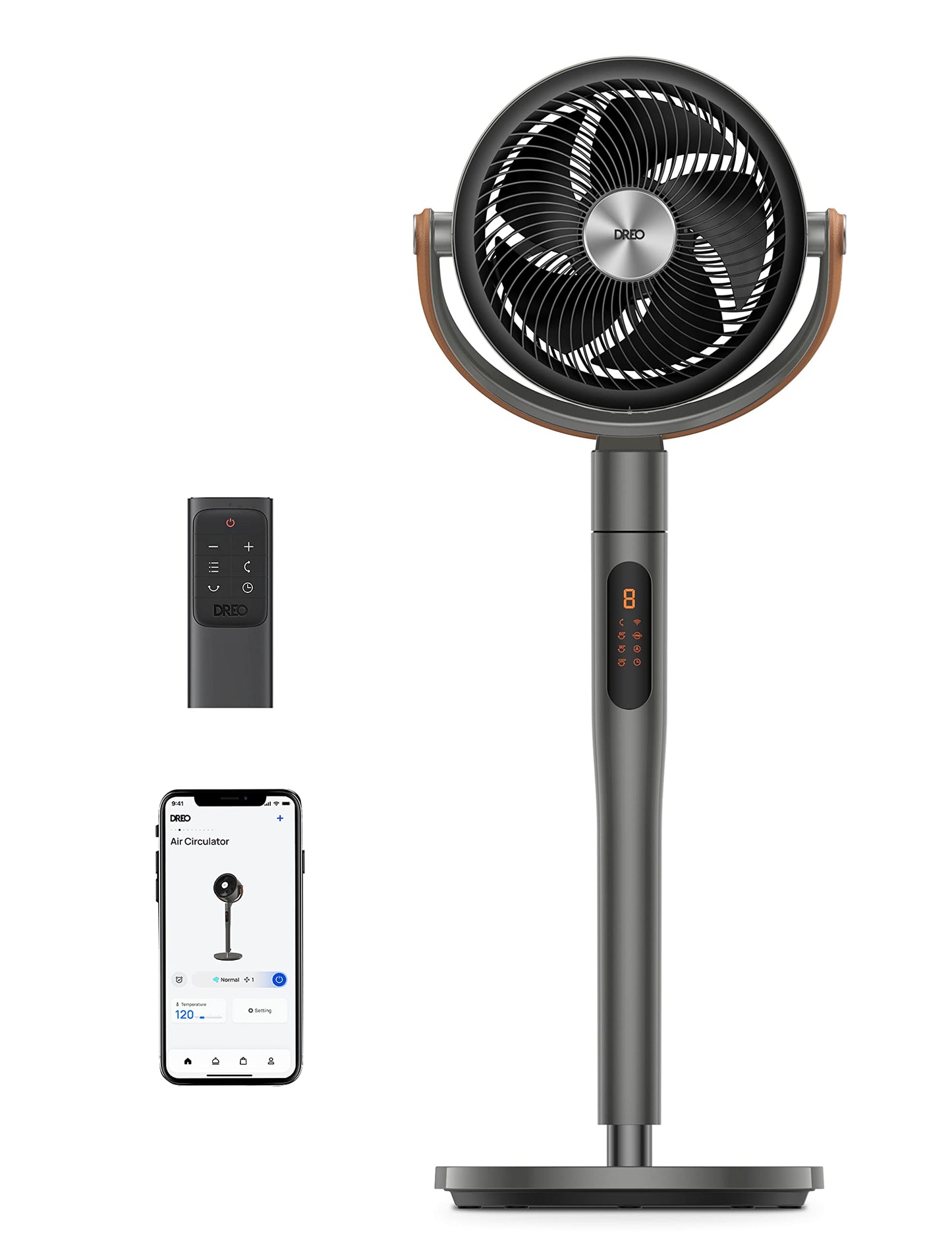 Dreo Smart Fan for Bedroom, 43'' Quiet Floor Fan for Room with Remote, 120°+105° Smart Oscillating Standing Fans with Wi-Fi/Voice Control, Works with Alexa/Google, 6 Modes, 8 Speeds, Grey