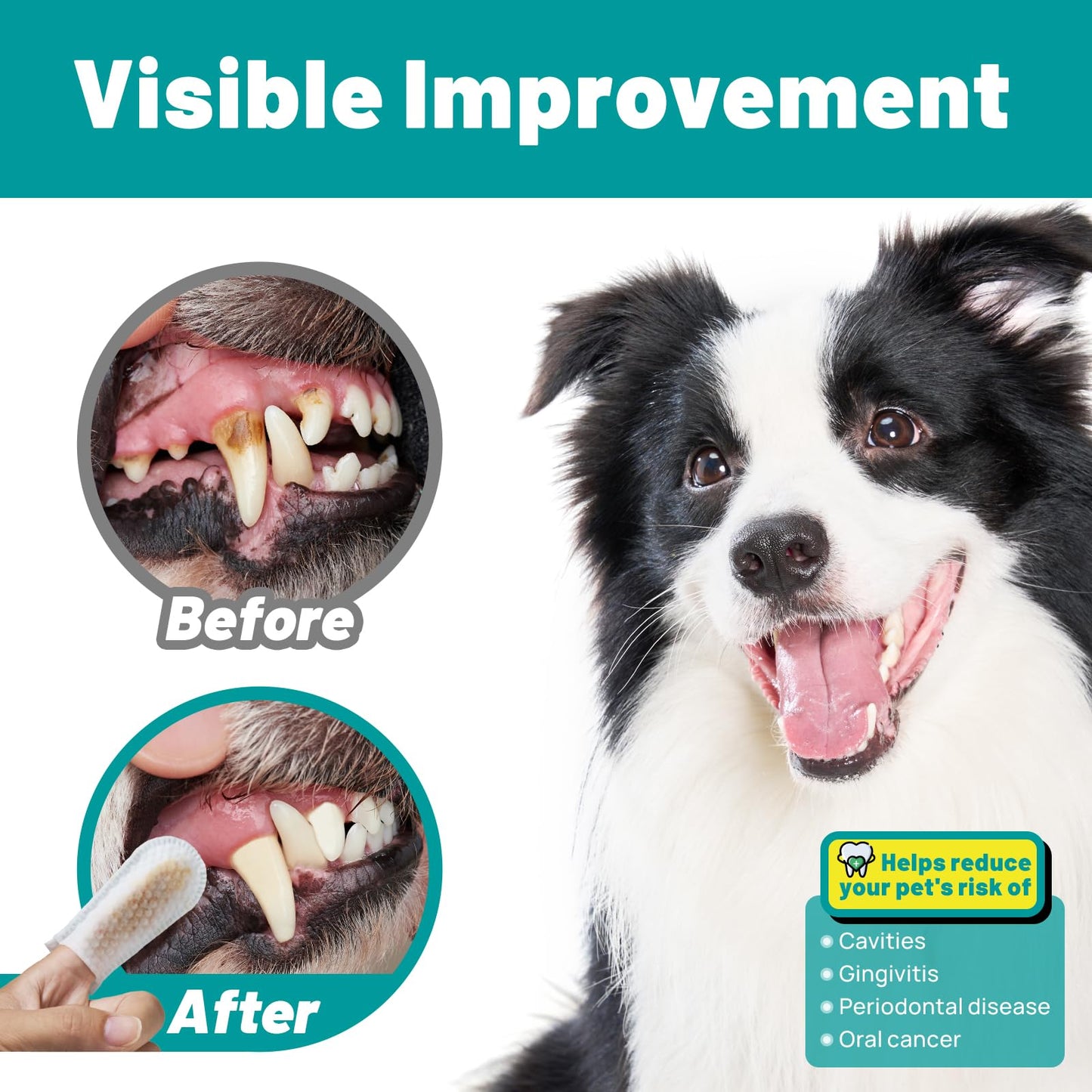 SmileDenX Dog Dental Care Finger Wipes - Teeth Cleaning Finger Wipes for Dog & Cats - Tooth Brushing Kit Dental Wipes for Dog - Reduces Plaque & Freshens Breath (50 PCS, Unscented)