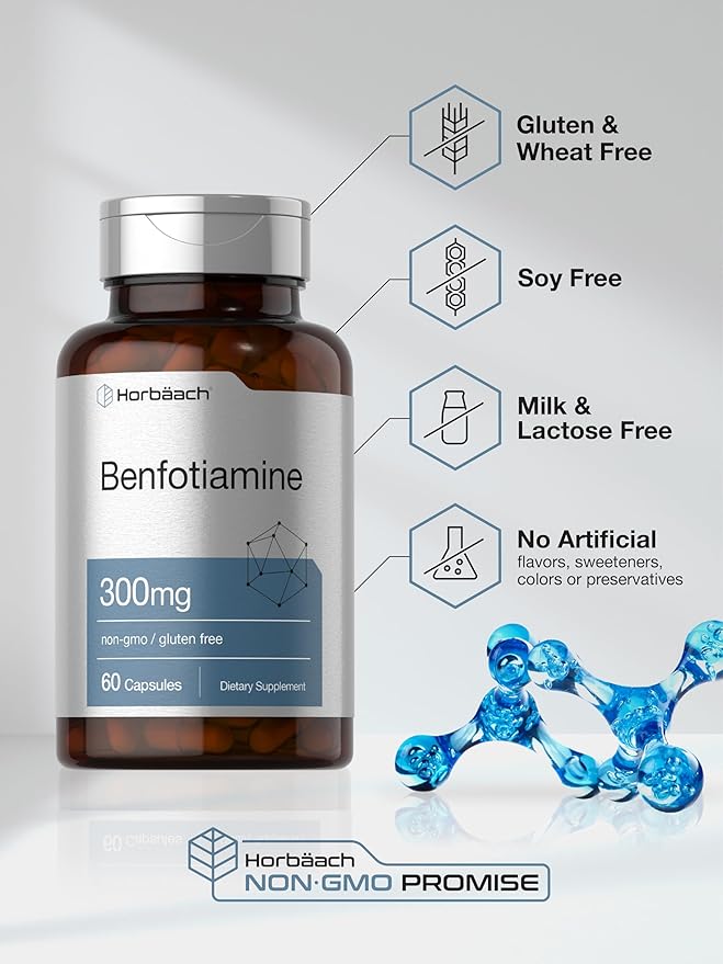Horbäach Benfotiamine 300mg | 60 Capsules | Non-GMO, Gluten Free Supplement