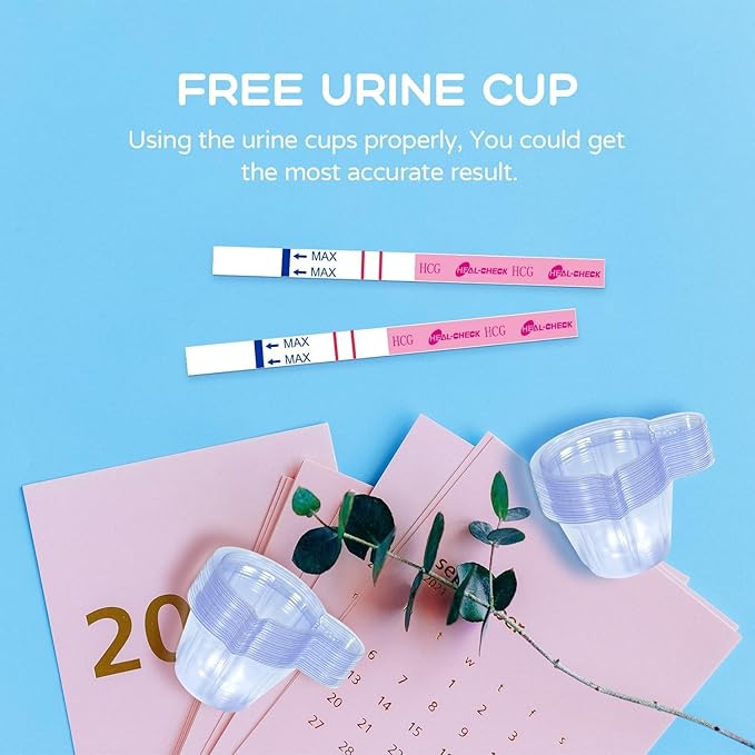 Pregnancy Tests with Cup, HEAL-CHECK Bulk Pregnancy Test Strips for Home Detection, Over 99% Accuracy, Individually Wrapped, 5mm Width HCG Test Kit, Fertility Value Pack, FSA HSA Eligible, 70 Count