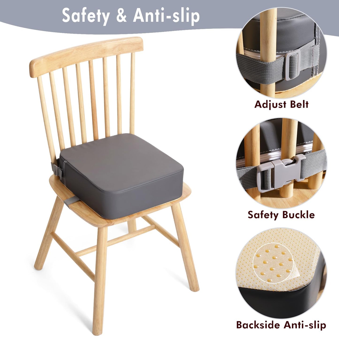 TOTIDYH Toddler Booster Seat for Kitchen Chair, Non-Slip Kids Dining Table Booster Seat with Adjustable Safer Straps, Portable Baby Eating Travel Increasing Cushion