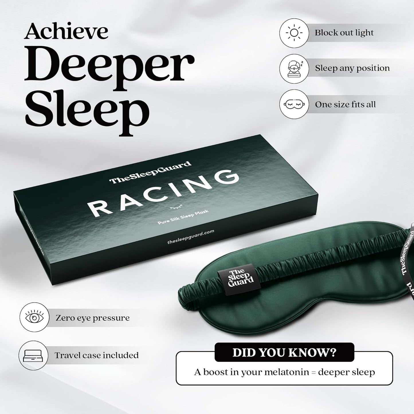 Pure Silk Sleep Mask [100% 6A Mulberry Silk, 22 Momme] Light Blocking Travel Essentials. Eye Masks for Sleeping. Black Oeko-Tex Blindfold. Eye Covers for Men & Women