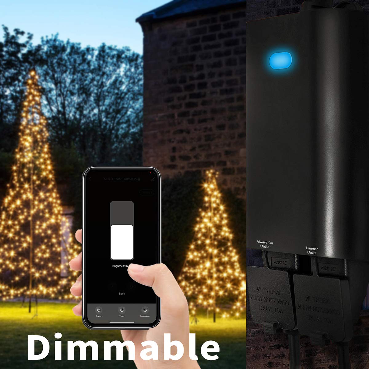 Outdoor Smart Dimmer Plug WiFi Light Outlet Compatible with Alexa and Google Home, Max 15 Amp, IP65 Waterproof for Dimmable Lights (WF96D)
