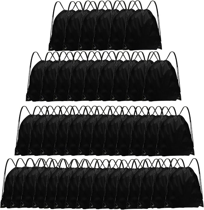 Drawstring Backpack Bulk 42 Pcs String Backpack Drawstring Bags Cinch Bag Sackpack for Men Women Gym (Black)