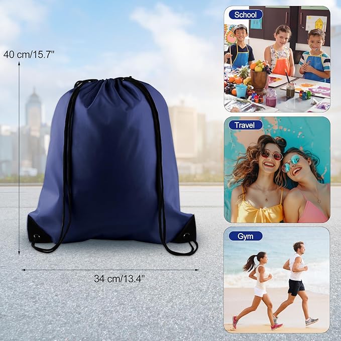 KUUQA 12Pcs Drawstring Backpack Bags Bulk Navy Blue Drawstring Bag Foldable Gym Bag Sports Cinch Sack String Backpack Storage Bags for Women Men Shopping Gym Travel Sports