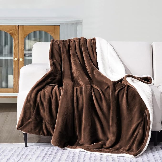 IR Imperial Rooms Sherpa Fleece Throw Blanket for Couch - Soft and Fuzzy Blanket for Winter - Reversible Thick and Warm Fluffy Throw Blankets for Bed, Sofa, Camping and Travel, Coffee, 50x60 Inches