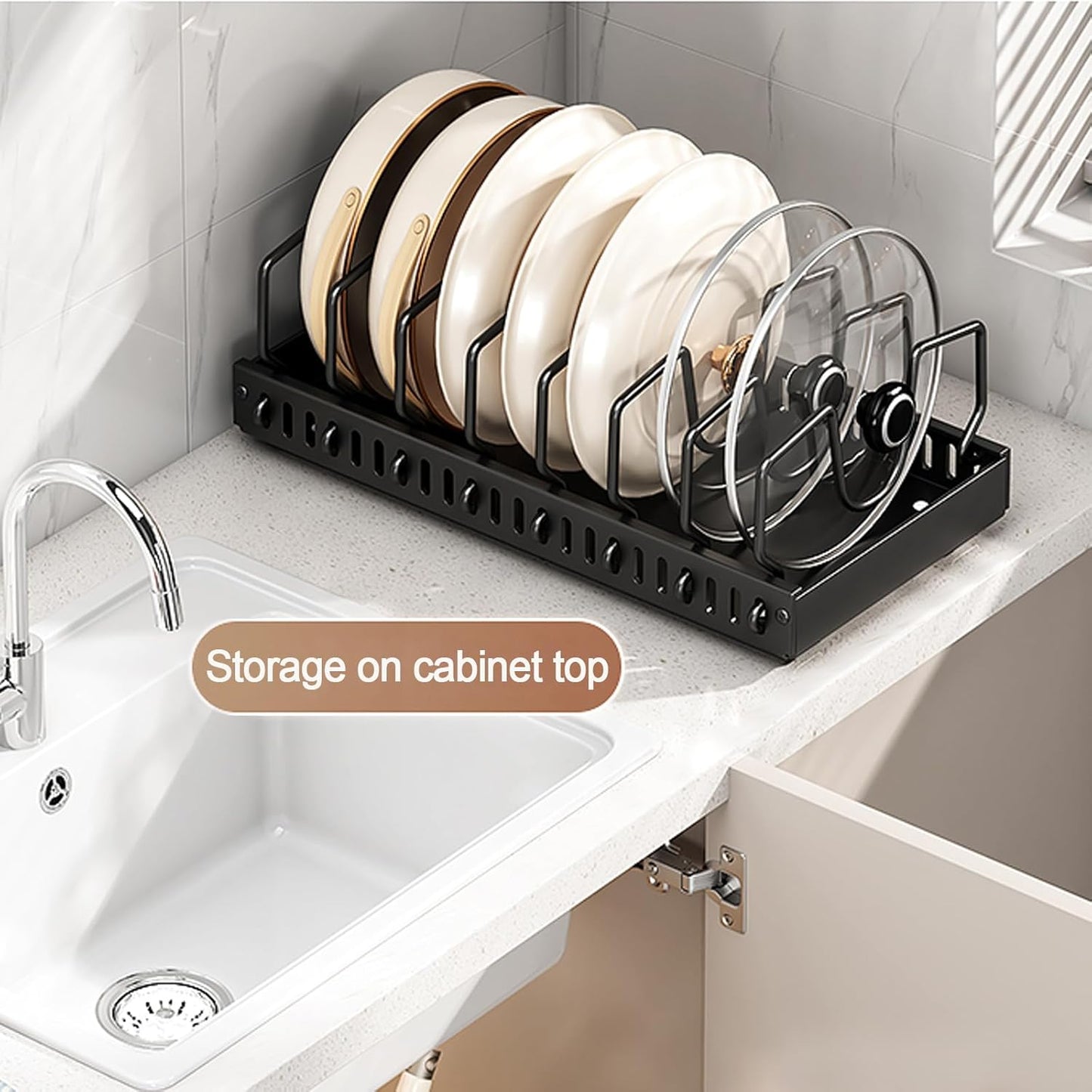 2 Pack Pots and Pans Organizer Under Cabinet, Sliding Pot Lid Holder and Pan Rack in Kitchen, Pull out Pot and Pan Organizer, for Pot Lid, Bakeware, Dishes, Pots and Pans Storage