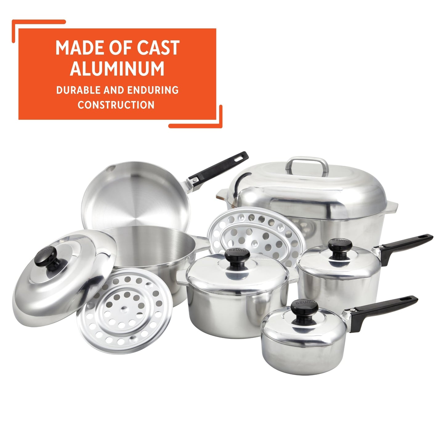 IMUSA USA Heavy Duty 13-Piece Cast Aluminum Cajun Cookware Set, Silver