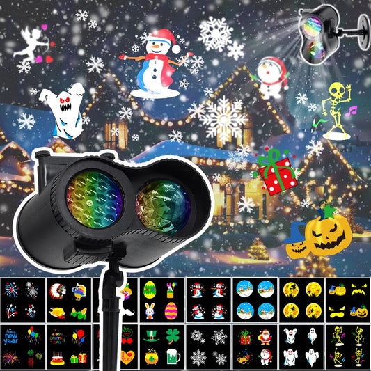 Christmas Projector Lights Outdoor, 2-in-1 Snowflake Projector Lights Outdoor, 16 Slides Brighter Projector Light Show for Xmas, Waterproof Outdoor Holiday Decorations Party Light Projector for House