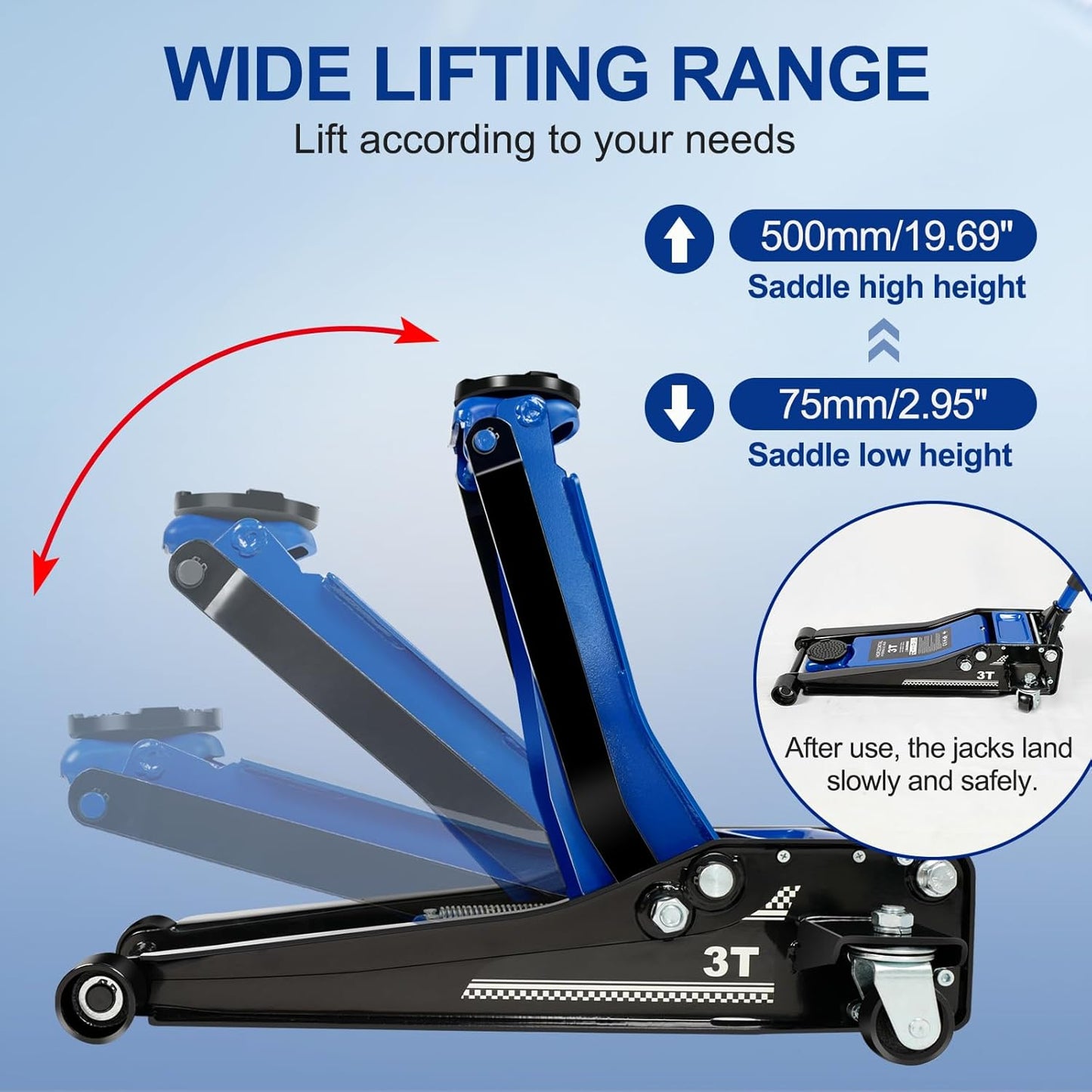 Floor Jack 3Ton/6600lbs.Dual Piston Fast Lifting Pump.Ultra Low Profile Floor Jack,Lifting Range 2.95"-19.69".Heavy Duty Hydraulic Racing Car Jack for MVPs,SUVs and Trucks.Trolley Jack