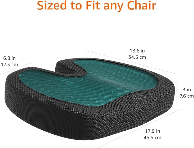 Amazon Basics Comfortable Seat Cushion for Office Chairs, Gel Enhanced Memory Foam, Black