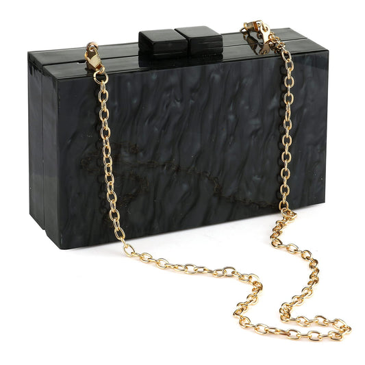 Acrylic Purses and Handbags with Marbling for Women Elegant Banquet Evening Crossbody Handbag Box Clutch (Black)