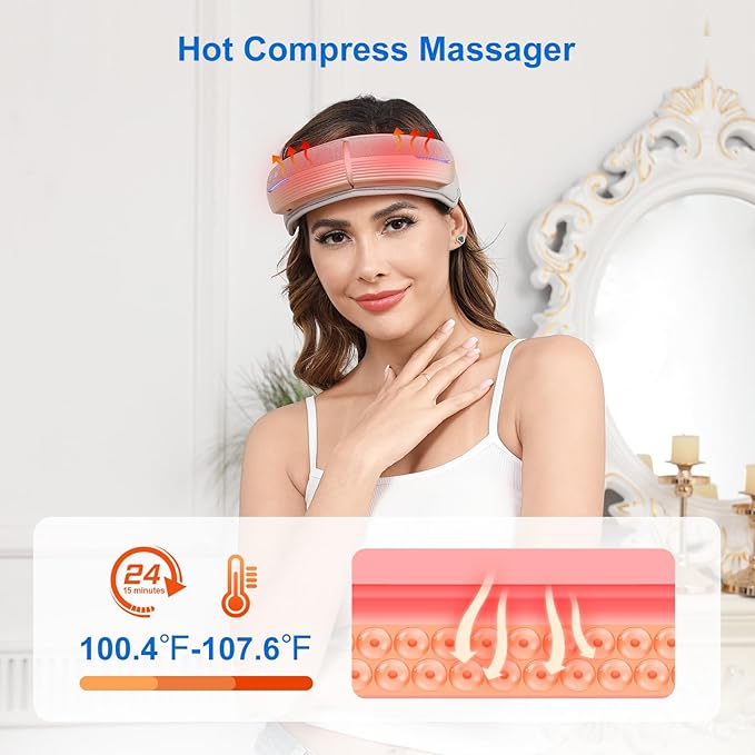 Portable Electric Head Massager, 5 Modes with Heat & Bluetooth, Deep Relaxation for Fatigue, Stress, and Sleep