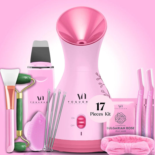 Facial Steamer Spa Kit with Complimentary 17 Skin Care Tools | Face Steamer for Facial Deep Cleaning with Towel Warmer & Humidifier Mode| Self Care Gifts for Women, Spa Gifts, Birthday Gifts for Women