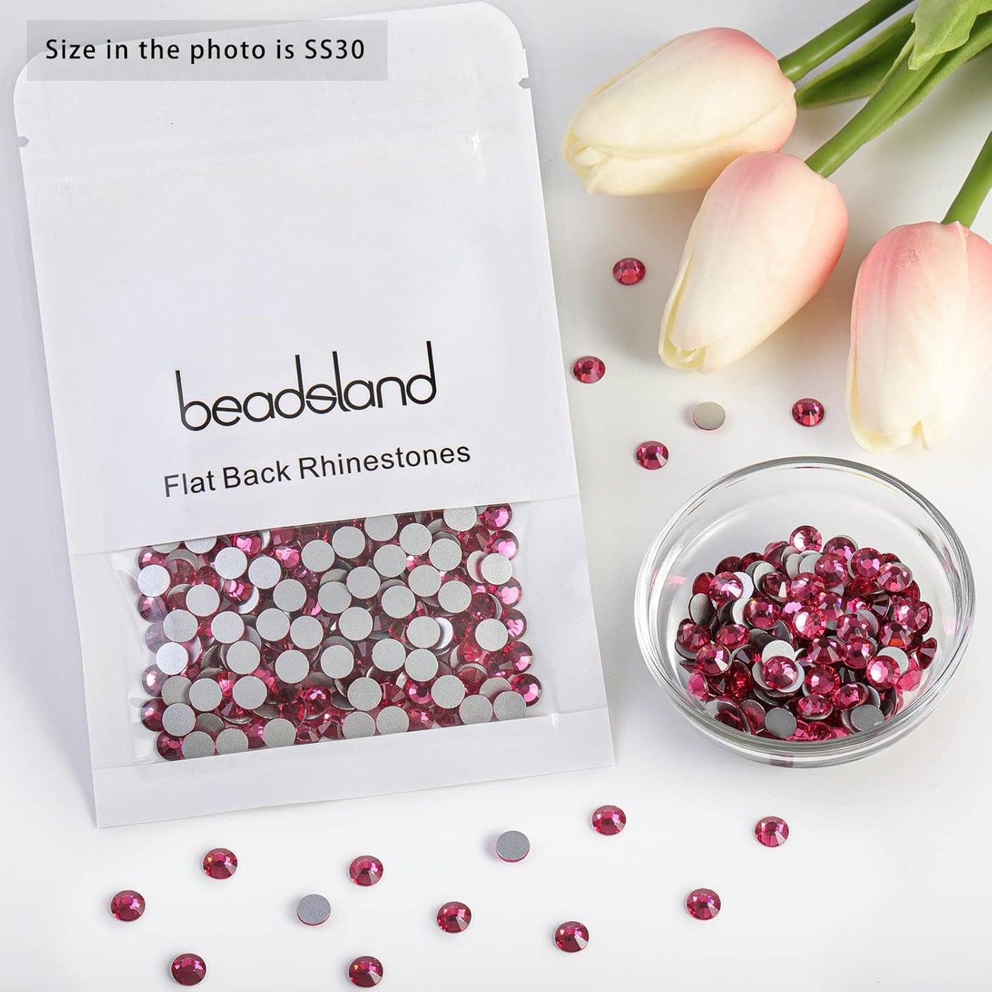 beadsland Flat Back Crystal Rhinestones Round Gems for Nail Art and Craft Glue Fix,Rose (6.4-6.6mm) SS30/288pcs
