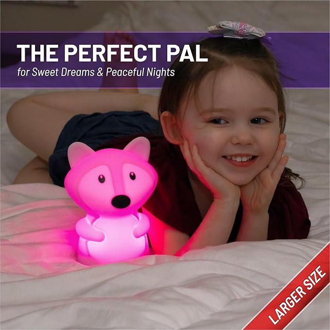 Lumipets Remote Control Silicone Night Light for Kids - Fox Design with 9 Soft Colors & Sleep Timer - Rechargeable, Battery-Operated Lamp for Bedroom | Baby Nursery, Toddler, Girls, Boys