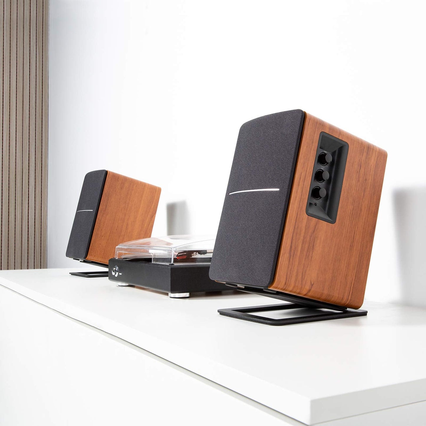 7" Desktop Speaker Stands for Midsize Bookshelf Computer Speakers, Studio Monitor Vibration Damping Tilted Tabletop Speaker Stands, Black - Pair