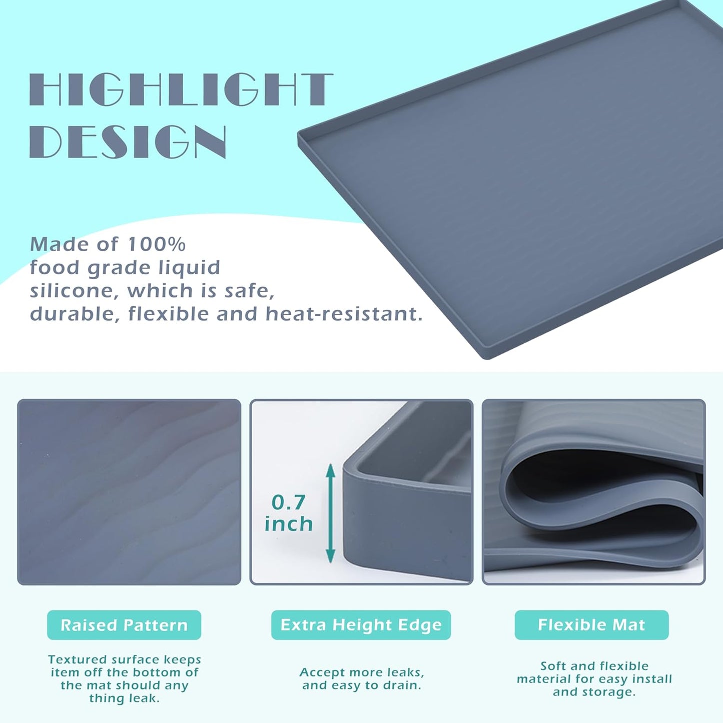 URMONA Waterproof Silicone Under Sink Mat 16'' x 10'' Shelf Liner for Kitchen and Bathroom, Cabinet and Counter Protector, Storage and Organizers, Litter Mat, Pet Cat Puppy Essentials(Cream)