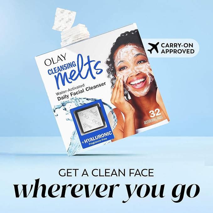 Olay Cleansing Melts + Hyaluronic Face Cleanser, 64 ct. total (2 x 32 ct.), Water-Activated Face Wash to Clean, Tone, and Refresh, Fragrance-Free