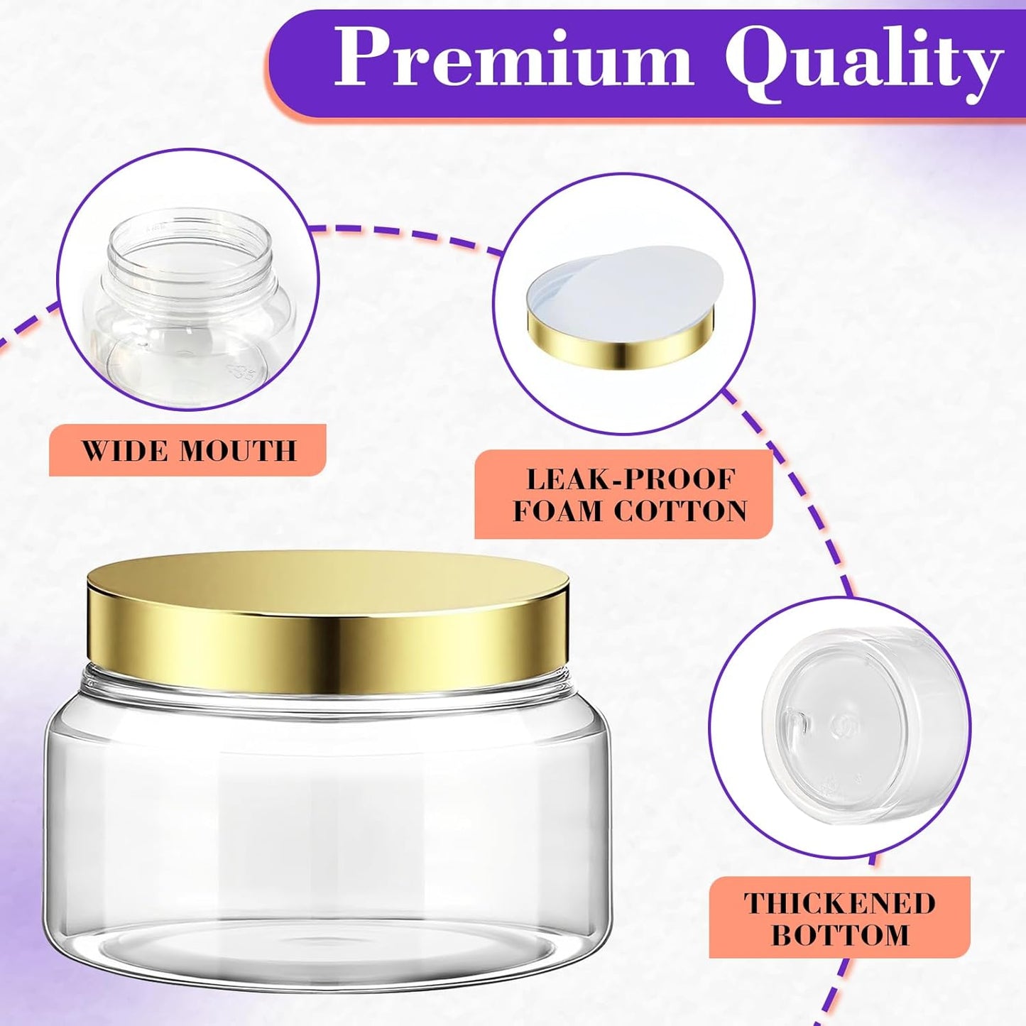 36 Pack 8 oz Amber Plastic Cosmetic Containers With Lids Refillable Clear Empty Travle Jars Containers for Body Butter,Sugar Scrubs,Cream,Lotions,Candy, Waterproof Label&Spatulas - (Black Lid)
