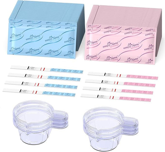 Easy@Home Ovulation & Pregnancy Test Strips Kit: 25 Ovulation Tests 10 Pregnancy Tests & 35 Large Urine Cups - Powered by Premom Ovulation APP | 25LH + 10HCG + 35 Urine Cups