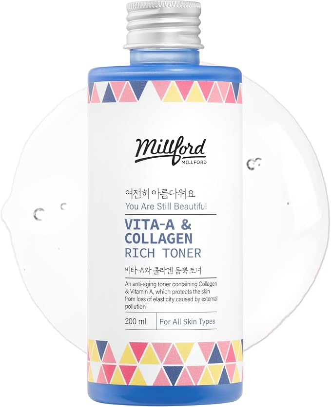 Vita A & Collagen Rich Toner 200ml/6.76 fl.oz - Anti-Aging Retinol Face Toner with Marine Collagen & Panthenol for Fine Lines, Wrinkles, Elasticity & Deep Hydration, Korean Skincare