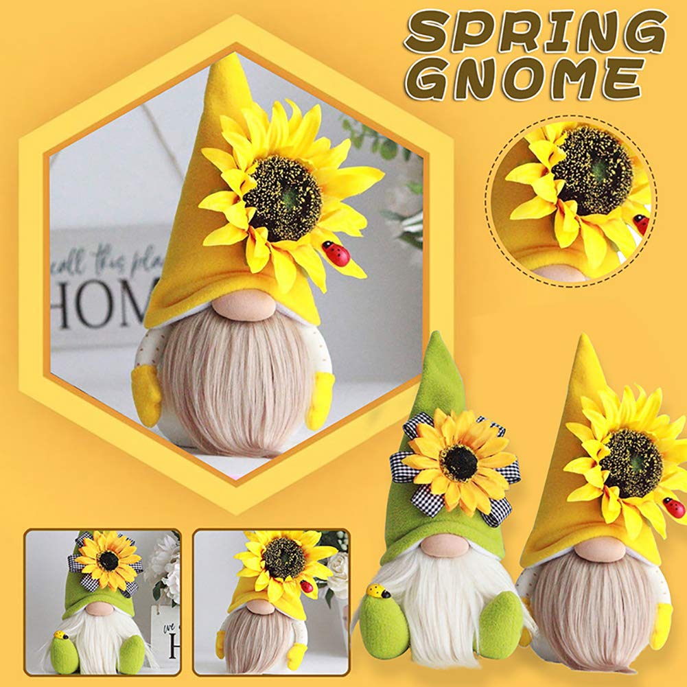 MACLARONX Sunflower Gnomes Spring Summer Plush Dolls Gnome Decorations Cute Swedish Tomte Nisse Ornaments for Home Tiered Tray Party Decor, Set of 2