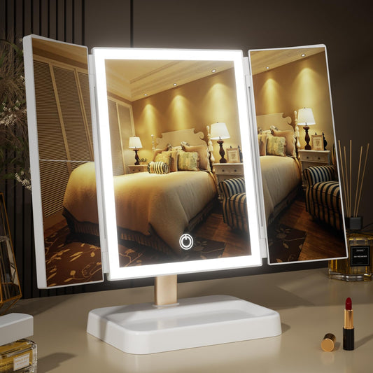 BERTHALESS for Mom Makeup Mirror Vanity Mirror with Lights, 14.4" L x 9.1" W Rechargeable Lighted Mirror with 1X 2X, 3X, Magnification, Touch Control