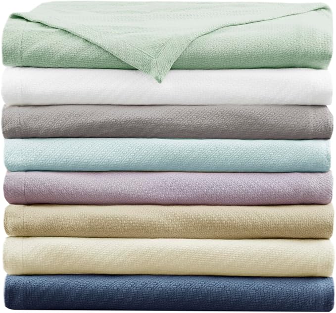 Madison Park Liquid Cotton Luxury Blanket Premium Soft Cozy 100% Ring Spun Cotton For Bed , Couch or Sofa, Twin, Ivory