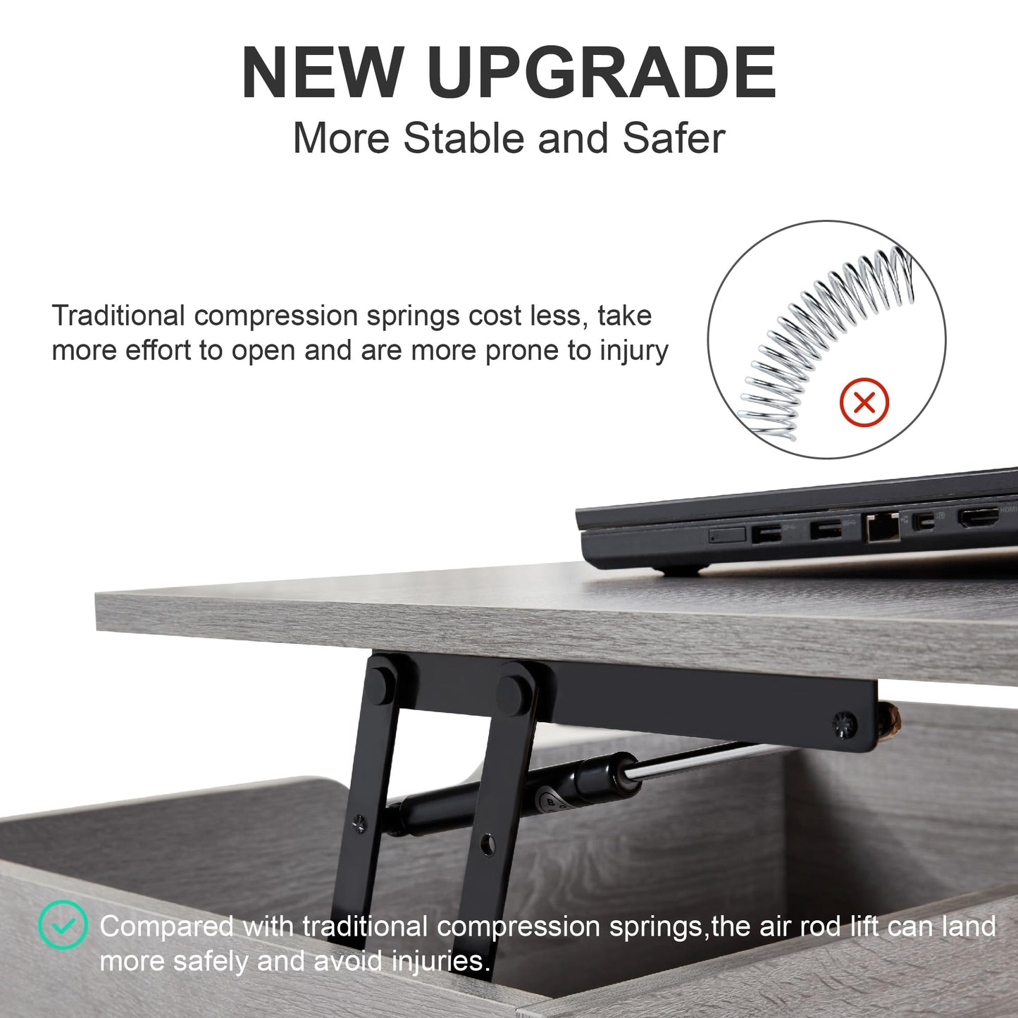 Furrnook 39" Lift Top Coffee Table with Hidden Compartment & Storage Shelf, Multifunctional Desk for Living Room, Home Office, Ergonomic Lift, Ample Storage for Gadgets & Essentials (Gray)