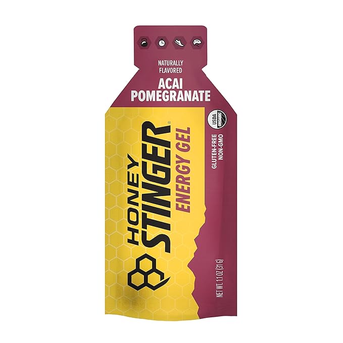 Honey Stinger Organic Acai Pomegranate Energy Gel | Gluten Free & Caffeine Free | For Exercise, Running and Performance | Sports Nutrition for Home & Gym, Pre and Mid Workout | 24 Pack, 26.4 Ounce