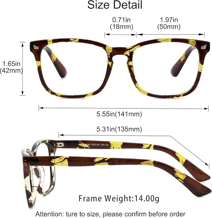 YEIN Bifocal Reading Glasses with Blue Light Blocking Lenses, Bifocal Reader for Women and Men, Vintage Square frame with Spring Hinge (+0.00/+1.25 magnification)