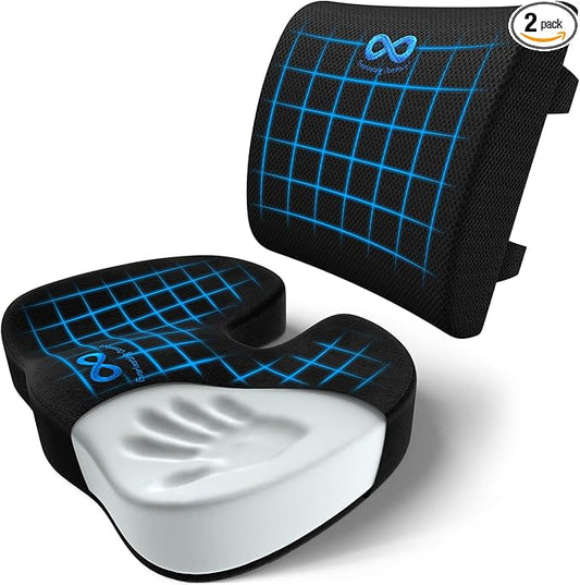Everlasting Comfort Lumbar Support Pillow with Seat Bundle - Premium Memory Foam Office Chair Cushions for Enhanced Posture, Support, All-Day Comfort - Multi-Use for Car, Desk Chair, Gaming Chair
