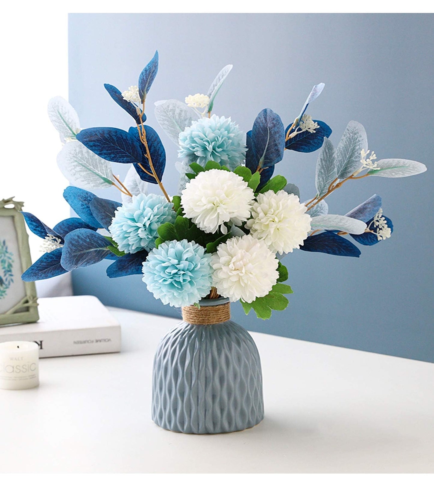 NAWEIDA Artificial Flowers with Vase Faux Hydrangea Flower Arrangements for Home Garden Party Wedding Decoration