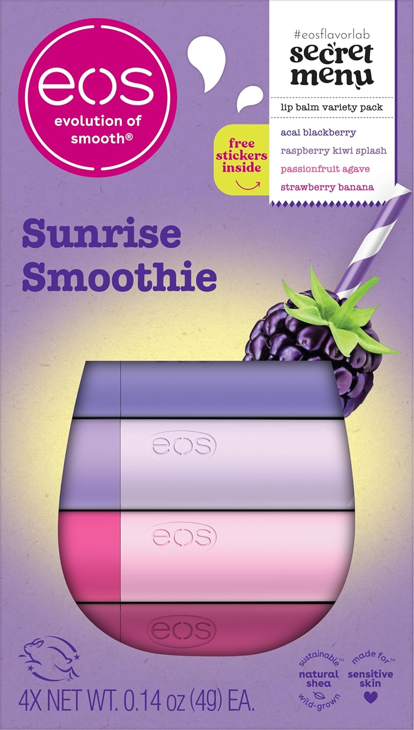 eos Flavor Lab Secret Menu Lip Balm Gift Set - Sunrise Smoothie, Limited-Edition, Moisturizing, Hydrating Lip Balm, Dry Lips, Variety Pack, 0.14 oz, 4-Pack