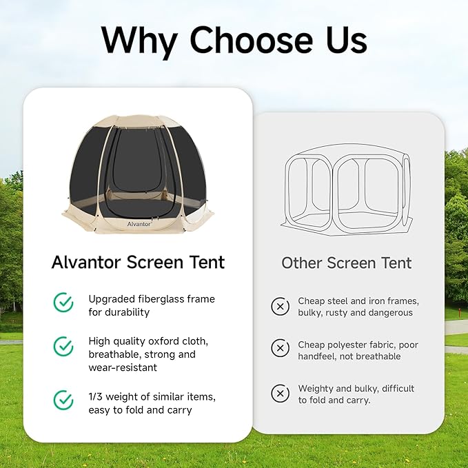 Alvantor Screen House Gazebo, 6-10-15 Person Pop Up Igloo Screened Canopy Tent with Mosquito Netting Sides, Instant UV Resistant Sun Shelter for Garden, Patio, Backyard
