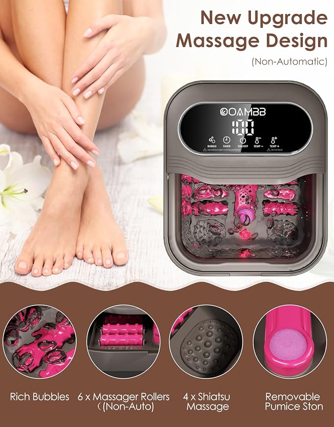 Collapsible Foot Spa with Heat, Bubble and Temp Control, Foot Bath Massager with XL Touch Screen and Massage Rollers, Foot Soaking Tub, Pedicure Foot spa for Stress Relief (Grey)