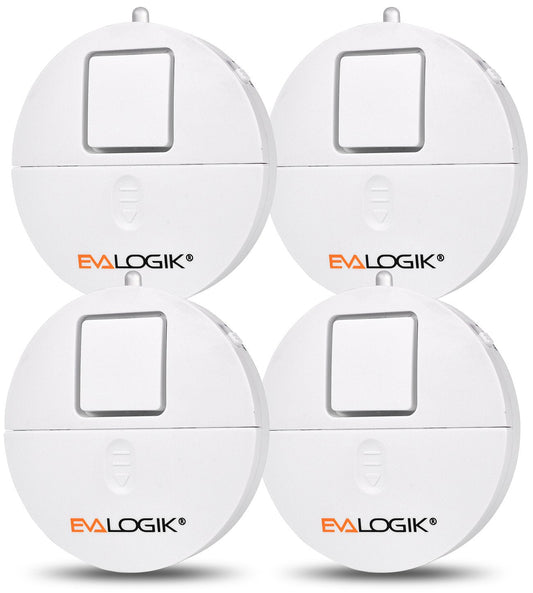 EVA LOGIK Modern Ultra-Thin Window Alarm with Loud 120dB Sound and Vibration Sensors Compatible with Virtually Any Window, Glass Break Alarm Perfect for Home, Office, Dorm Room- 4 Pack