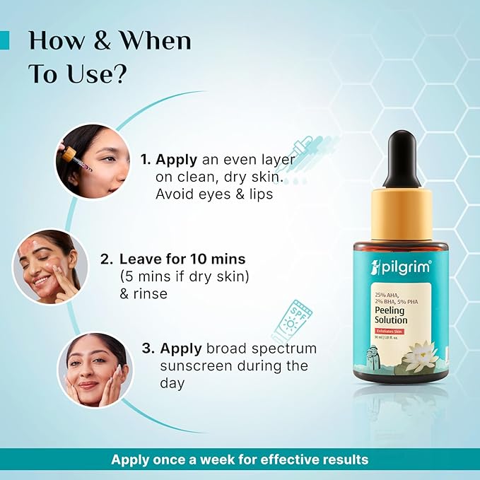 Pilgrim 32% AHA BHA PHA Peeling Solution | Exfoliant for Radiant, Even-Toned Skin | Weekend Facial Peel for Deep Cleansing | Suitable for Men & Women | 1.01 Fl Oz (30ml)