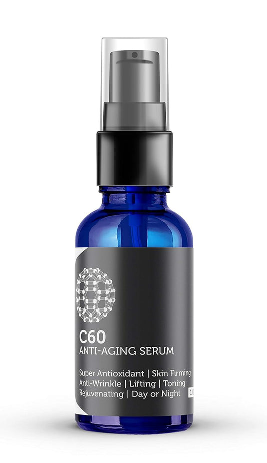 C60 Anti-Aging Face Serum 30ml with Hyaluronic Acid, Plant Stem Cells, Peptides, Vitamins B + C & Anti Aging Wrinkle Complexes for Men & Women Made with Organic Ingredients