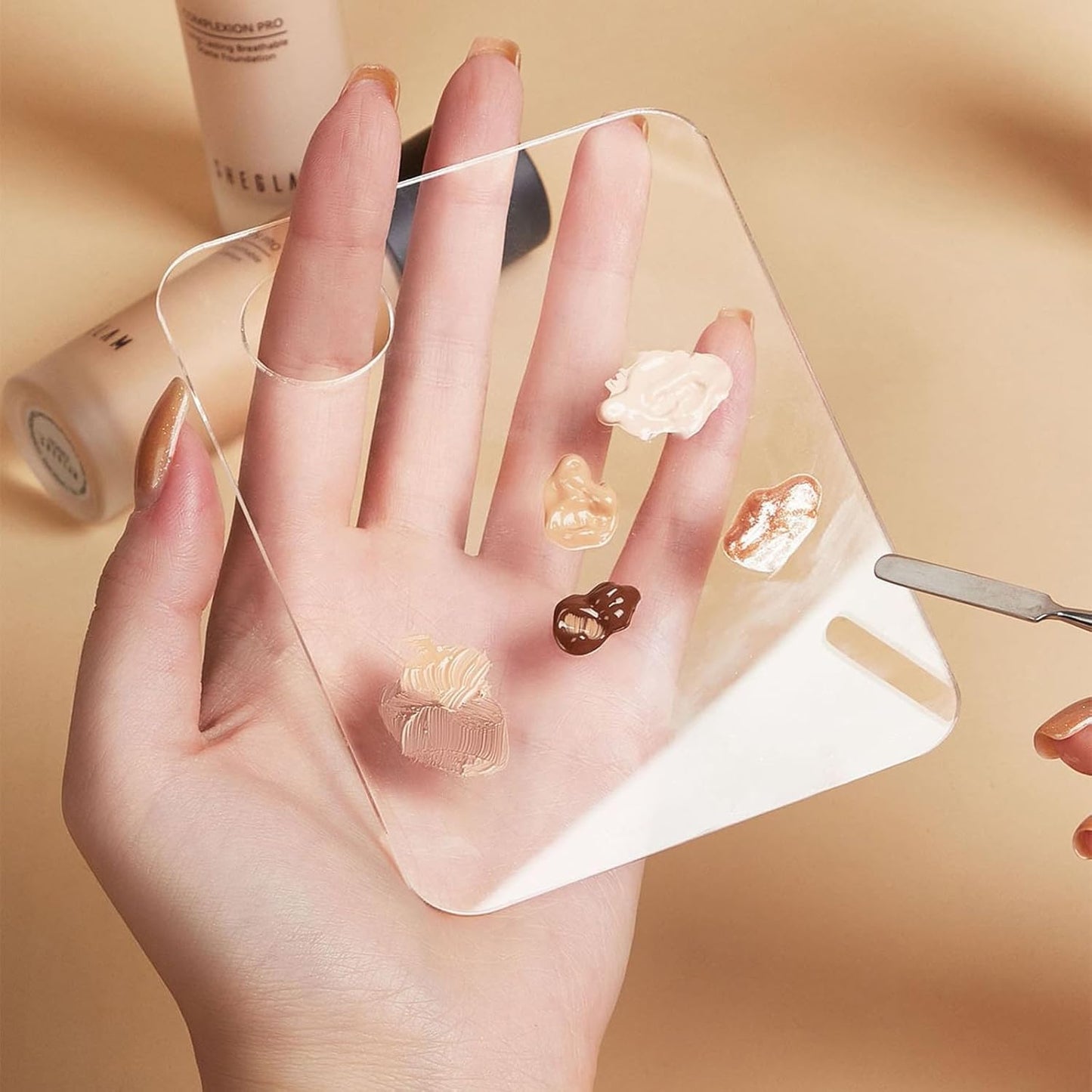 2 Pcs Acrylic Makeup Palette Makeup Mixing Tray with Makeup Spatula for Beauty Salon Color Cream Liquid Foundation Mixing Palette (Rectangular)
